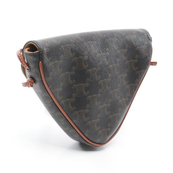 Celine Triomphe Triangle Canvas Shoulder Bag Black Brown - Picture 2 of 7